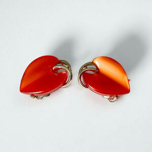Vintage Large Vibrant Pumpkin Orange Thermoset Clip on Earrings. Unsigned Coro